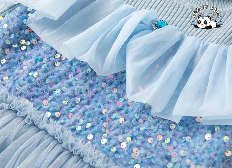 LEZONKIDS - Wholesale Spring Autumn Long Sleeve Sequin Patches Kids Princess Girls Dress for 2 to 14 Year